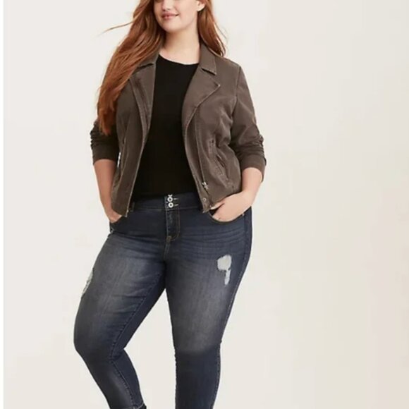 Torrid Olive/Grey Moto Jacket 2 - Picture 3 of 4